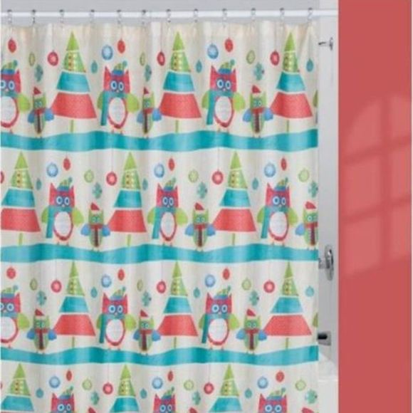 Creative Bath Holiday Owl Multi Christmas Fabric Shower Curtain 72"x72" - Picture 1 of 6